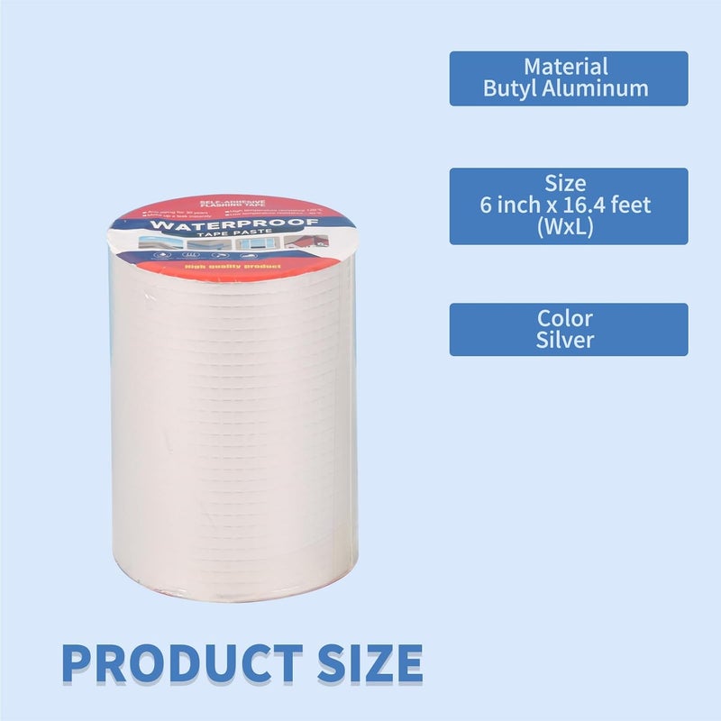 LFGUD 6" W X 16.4'L Waterproof Tape for Leaks Aluminum Butyl Tape with Adhesive for RV Repair, Glass Repairs, Air Mattress Patch, Window Caulking, Boat Sealing, Roof Patching - Image 2